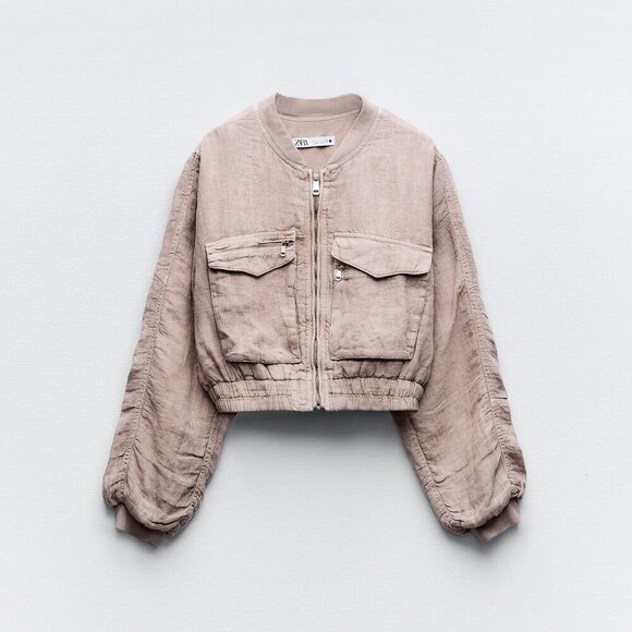 ZARA LINEN PANTS AND LINEN BOMBER JACKET SET - Picture 2 of 8